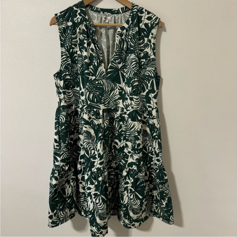 Sundry for Evereve Teal and White Leaf Print Mini Dress tropical